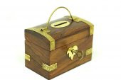 Kumbara Kilitli Ahşap Kutu Kumbara Hediyelik - 1