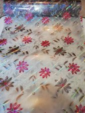 ŞEFFAF MASA ÖRTÜSÜ 1,4 mm 80 cm x 200 Kalın DESENLİ Pvc Kaymaz Masa Örtüsü Koruyucu PEMBE ÇİÇEK İKİYÜZ - 2