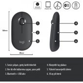 Logitech M350 Pebble Sessiz Kablosuz Kompakt Mouse Siyah - 6