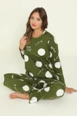 Kadın Haki Yeşil Renk Kalın Kışlık Kumaş Uzun Kol Blackmore B417 Pijama Takımı - 1