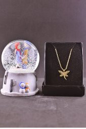 Sevgiliye El Ele Tutuşan Aşıklar Kar Küresi 9 cm ve Zirkon Taş Kolye Set - 2