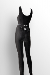 Ergü Kadın Siyah Jakarlı Arkası Dekolte Fiyonk Detaylı Pantolon Kalın Askılı Crop Takım Elbise Ergü1513-1 - 5