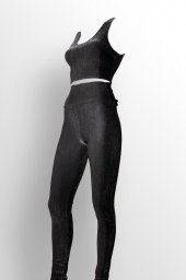 Ergü Kadın Siyah Jakarlı Arkası Dekolte Fiyonk Detaylı Pantolon Kalın Askılı Crop Takım Elbise Ergü1513-1 - 6