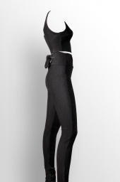 Ergü Kadın Siyah Jakarlı Arkası Dekolte Fiyonk Detaylı Pantolon Kalın Askılı Crop Takım Elbise Ergü1513-1 - 7