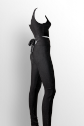 Ergü Kadın Siyah Jakarlı Arkası Dekolte Fiyonk Detaylı Pantolon Kalın Askılı Crop Takım Elbise Ergü1513-1 - 4