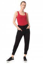 Kadın Beli ve Paçası Lastikli Eşofman Altı Rahat Spor Pantolon - 7