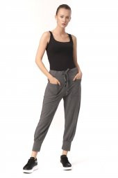 Kadın Beli ve Paçası Lastikli Eşofman Altı Rahat Spor Pantolon - 11