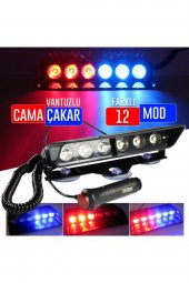 S6 Cam İçi Vantuzlu Polis Çakar 6 Ledli Kırmızı Mavi 12 Mod Çakmaklık Girişli thumbnail 1