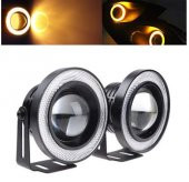 Üniversal Mercekli Angel Sis Farı Metal Su Geçirmez 76 mm Sarı Halkalı Angel Eyes - 1