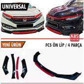 Üniversal Esnek 4 Parça Kırmızı Dilli Lip Piano Black Flaplı Kanatlı ABS Plastik - 1