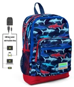 Coral High Mavi Köpekbalığı Baskılı Okul Çantası ve Beslenme Çantası Seti - Erkek Çocuk - USB Soketli thumbnail 2
