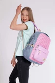 Kaukko 3 Colors Pembe-Gri Puantiyeli Okul ve Günlük Sırt Çantası - 4