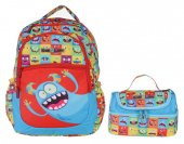 Kaukko Kids&Love Kırmızı Sevimli Canavarlar İlkokul Çanta ve Beslenme Seti - Erkek Çocuk - 1