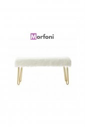 Morfoni Puf & Benç 33 Cm-GOLD Metal Ayak Dökülmez Peluş BEYAZ - 3