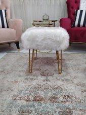 Ünüvar Konsept Puf & Benç 45*45-Gold Ayak Dökülmez Peluş Beyaz K1 - 1