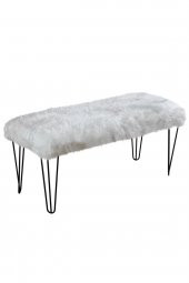 Eymense Puf & Benç 45*90-Metal Siyah Ayak Dökülmez Peluş Beyaz - 1