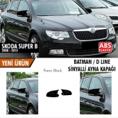 Sts Oto Aksesuar Skoda Superb B6 Sinyalli 2008-2015 Batman Yarasa Ayna Kapağı Piano Black Abs Plastik - 1