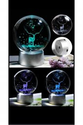 Geyik Temalı Işıklı Renk Değiştiren Dekoratif Cam Küre - 2