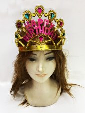 Parti Aksesuar Altın Renk Happy Birthday Yazılı Doğum Günü Tacı 60 cm - 1