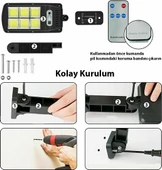 100 Ledli Güneş Enerjili Kumandalı Hareket Sensörlü Solar Dış Mekan Bahçe Lambası - 5