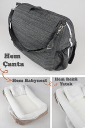 Çantalı Taşınabilir Bebek Reflü Yatağı, Yastığı, Babynest, Anne Çantası Dokuma Kumaş Çocuk Araç Gereçleri thumbnail 9