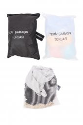3lü Set: Temiz-Kirli Çamaşır Torbası ve Çamaşır Filesi - Asker Malzemeleri - 1