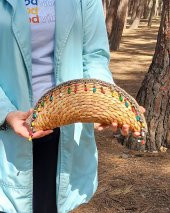 Çeşme Model Hasır  Rattan Çanta Koltuk Altı  Boncuk Detaylı İçi Kumaş - 1