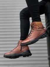 BA0184 İçi Dışı Hakiki Deri Taba Erkek Fermuarlı Yarım Bot thumbnail 2