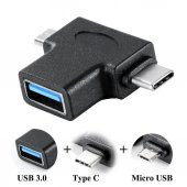 USB 3.0 İkili OTG Aparat - Micro USB + USB Type-C - 1