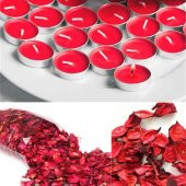 2000 Adet Kuru Gül Yaprağı + 50 Adet Kırmızı Tealight Mum Romantik Süsleme - 1