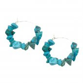 Turkuaz Doğal Taş Kadın Halka Küpe - 2