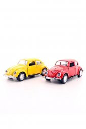 2 Adet Çek-Bırak Metal Vosvos Araba Dıe Cast Büyük Boy 12cm Sarı-Kırmızı - 1