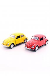 2 Adet Çek-Bırak Metal Vosvos Araba Dıe Cast Büyük Boy 12cm Sarı-Kırmızı - 2