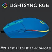 Logitech G102 Mavi LightSync Optik Kablolu Oyuncu Mouse + Oem Gaming Mouse Pad 40x30cm thumbnail 5