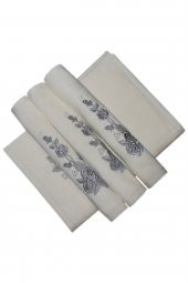 Bulteks Simli Nakışlı Kadife Ekru El Havlusu 30x50 Desen 5 - 1