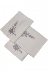 Bulteks Simli Nakışlı Beyaz Kadife El Havlusu 30X50 Desen 5 - 1