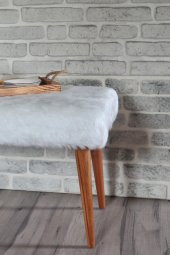 Ünüvar Konsept Puf & Benç 45*100-Ahşap Ayak Dökülmez Peluş Beyaz K1 - 3