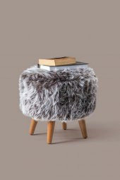 Ünüvar Konsept Puf & Benç Yuvarlak-Ahşap Ayak Dökülmez Peluş Kahve - 2