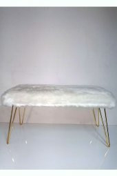 Ünüvar Konsept Puf & Benç 45*100-Gold Ayak Dökülmez Peluş Beyaz - 2