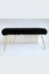 Ünüvar Konsept Puf & Benç 45*100-Gold Ayak Dökülmez Peluş Siyah - 4