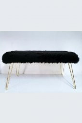 Ünüvar Konsept Puf & Benç 45*100-Gold Ayak Dökülmez Peluş Siyah - 7