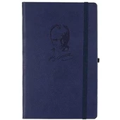 Atatürk Baskılı Termo Suni Deri Kapaklı Çizgili A5 Ajanda Not Defteri LACİVERT - 1