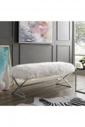 Ünüvar Konsept Puf & Benç 45*100-Krom Ayak Dökülmez Peluş Beyaz - 1