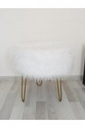 Zeta Home Puf & Benç Yuvarlak-Gold Ayak Dökülmez Peluş Beyaz - 2