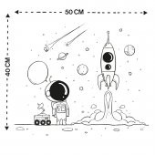 Uzay Temalı Çocuklar İçin Boyama Etkinliği Çalışması, Yaz Sil Özellikli Statik Akıllı Kağıt Sticker - 6