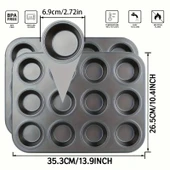 Cupcake Muffin Kalıbı 12'li Kek Yanmaz Kurabiye Kalıbı Fırın Çörek Kapsül Tepsisi Paslanmaz Siyah thumbnail 5