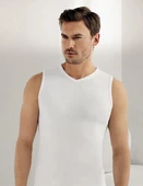 6 Adet Şahinler Erkek Ribana V Yaka Sıfır Kollu Fanila Atlet E033 thumbnail 1