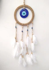 Hdmarketim Nazar Boncuklu Düş Kapanı Dreamcatcher Kuş Tüyü Duvar Süsü - 1