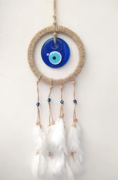 Hdmarketim Nazar Boncuklu Düş Kapanı Dreamcatcher Kuş Tüyü Duvar Süsü - 2