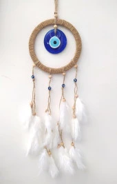 Hdmarketim Nazar Boncuklu Düş Kapanı Dreamcatcher Kuş Tüyü Duvar Süsü - 4